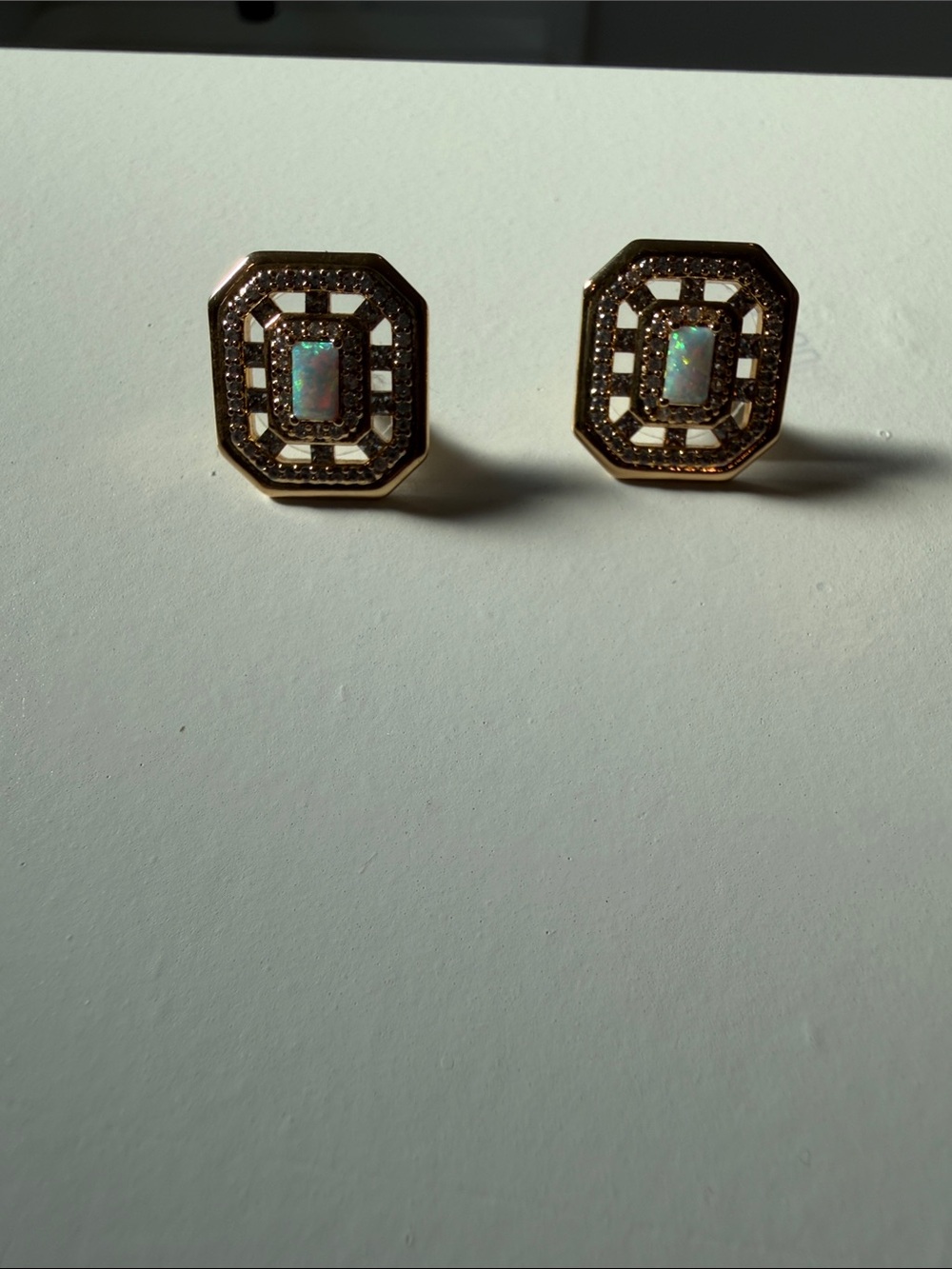 Gold-Tone Opal Center Geometric Stud Earrings